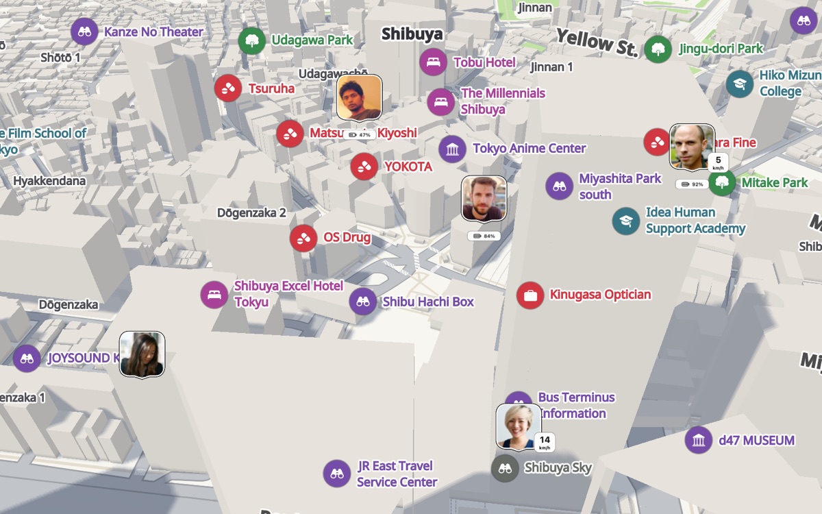 Avatar markers with badges over Shibuya
