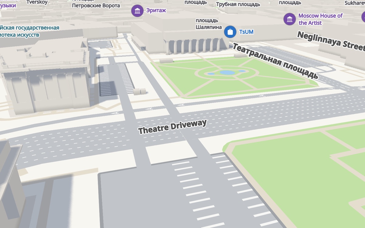 The Bolshoi Theatre over the measured streetscape
